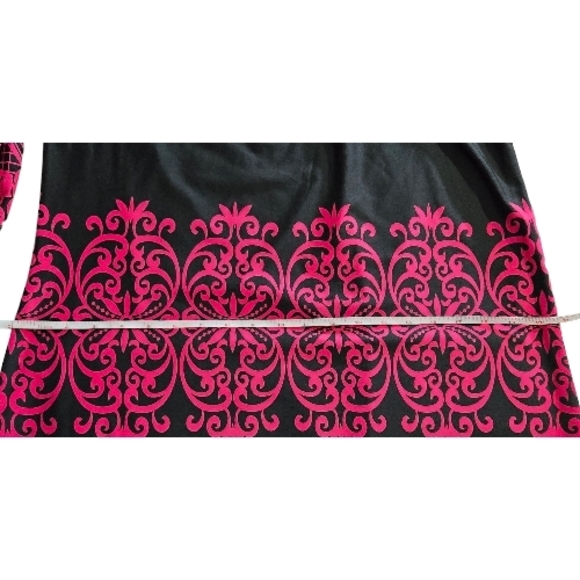 ✨ White Mark Boho Lace Trim Dress XL Black Pink Damask Peasant Tunic Bell Sleeve - Picture 11 of 11